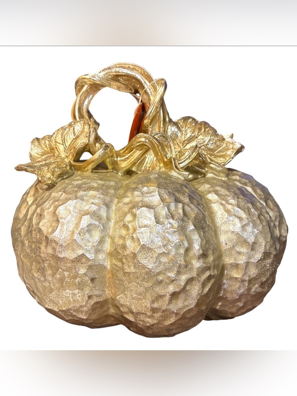 Martha Stewart Hammered Gold Metallic Pumpkin Sculpted Vine Leaf Fall Decor New